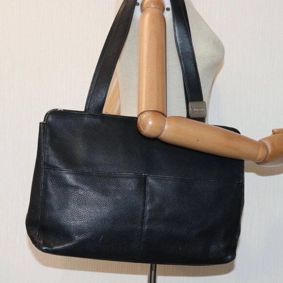 Burberrys Shoulder Bag Leather Silver Black Auth - Picture 1 of 16